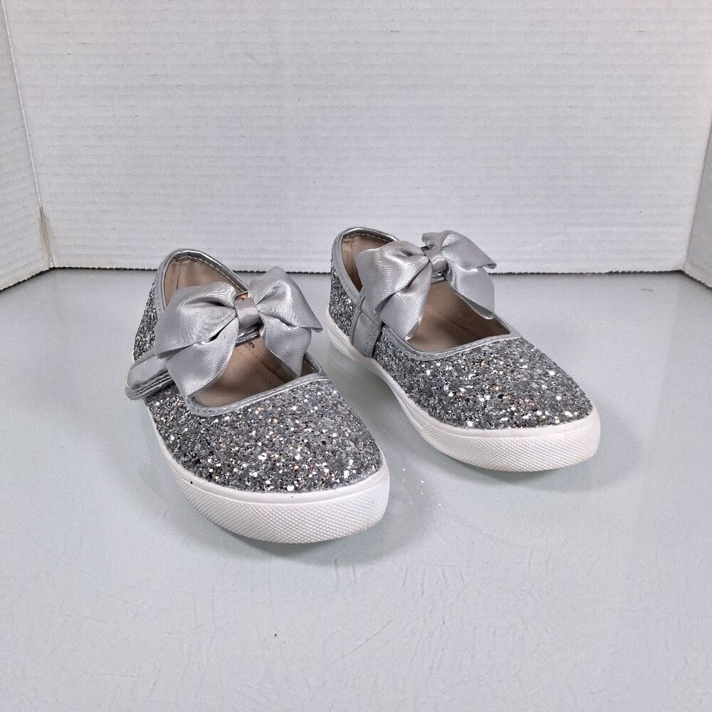 Felix & Flora Silver Glitter Mary Janes With Bow Size 12 Slip On Dress Shoes